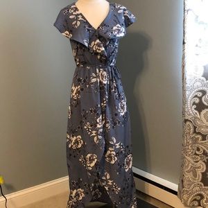 Dusty Blue and White Floral High Low Dress